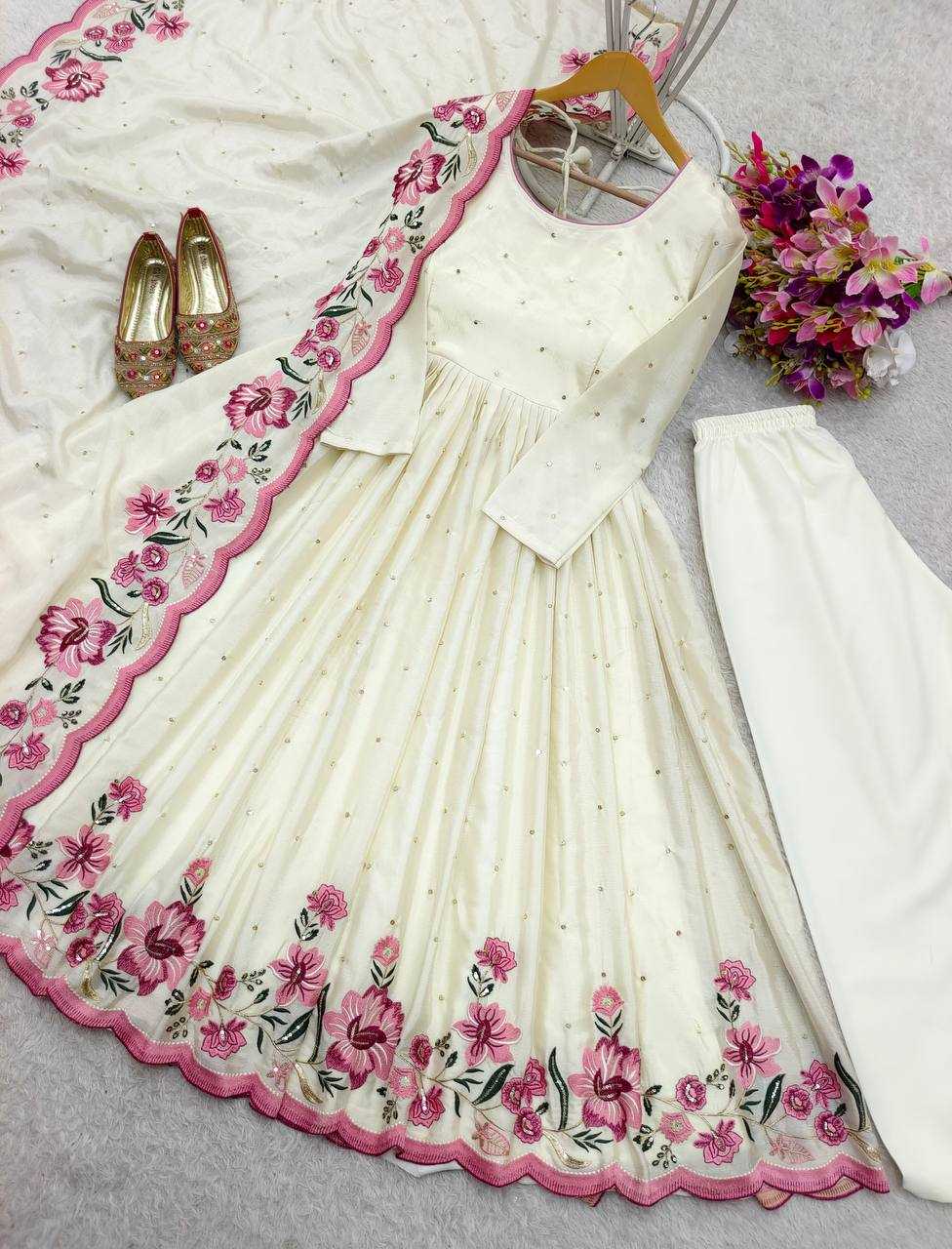 Ynf Chinon Silk KESH506 1187 Gowns Wholesale Fancy Gowns Embroidery Gowns Designer Gowns Manufacturer