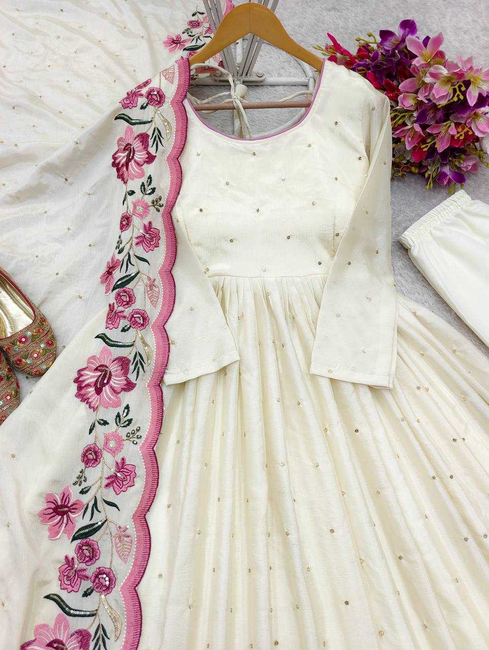 Ynf Chinon Silk KESH506 1187 Gowns Wholesale Fancy Gowns Embroidery Gowns Designer Gowns Manufacturer