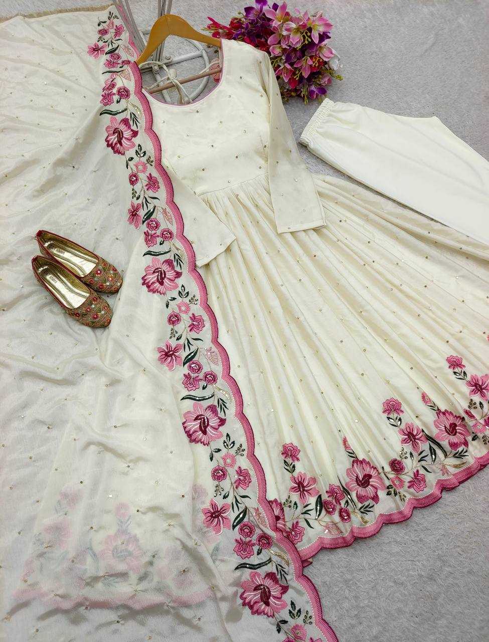 Ynf Chinon Silk KESH506 1187 Gowns Wholesale Fancy Gowns Embroidery Gowns Designer Gowns Manufacturer