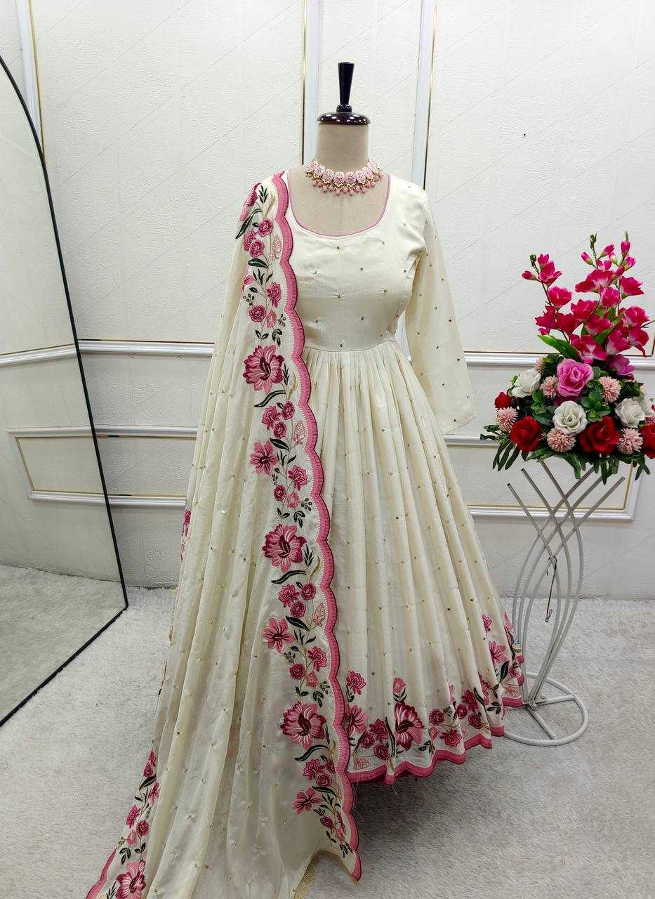 Ynf Chinon Silk KESH506 1187 Gowns Wholesale Fancy Gowns Embroidery Gowns Designer Gowns Manufacturer