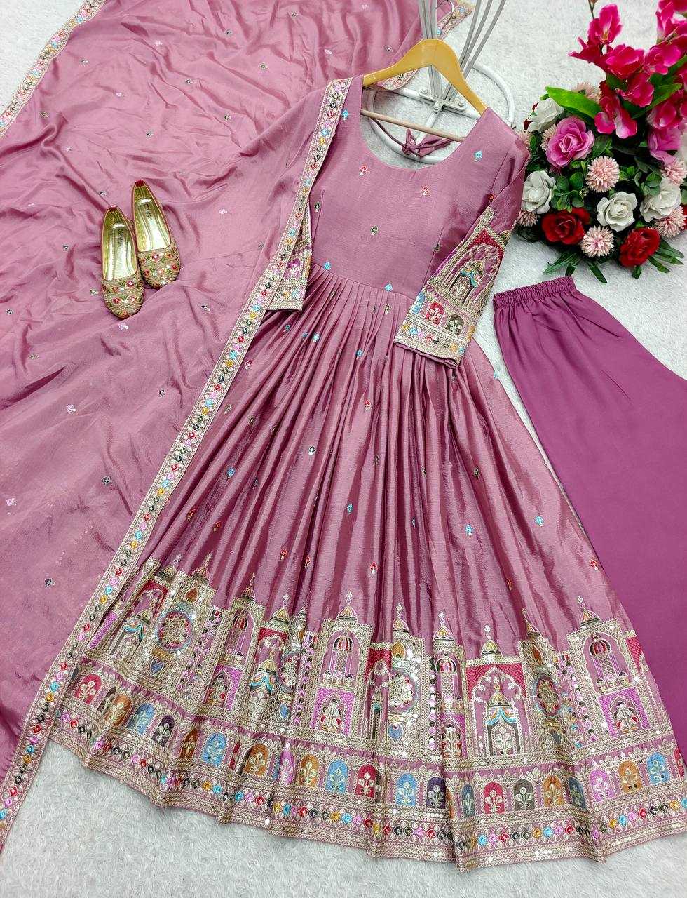 Ynf Chinon Silk KESH506 1191 Gowns Wholesale Fancy Gowns Embroidery Gowns Designer Gowns Manufacturer