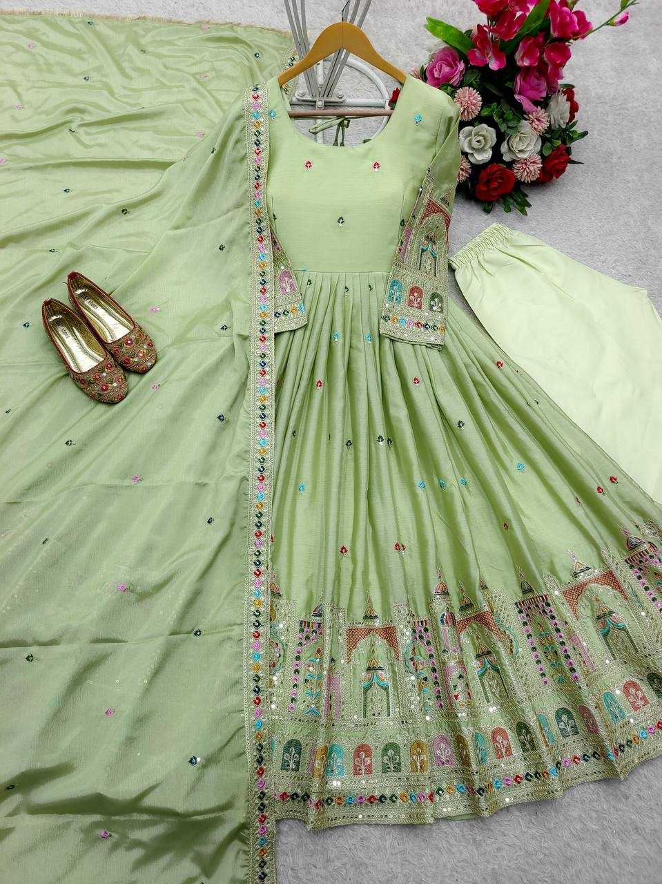 Ynf Chinon Silk KESH506 1191 Gowns Wholesale Fancy Gowns Embroidery Gowns Designer Gowns Manufacturer