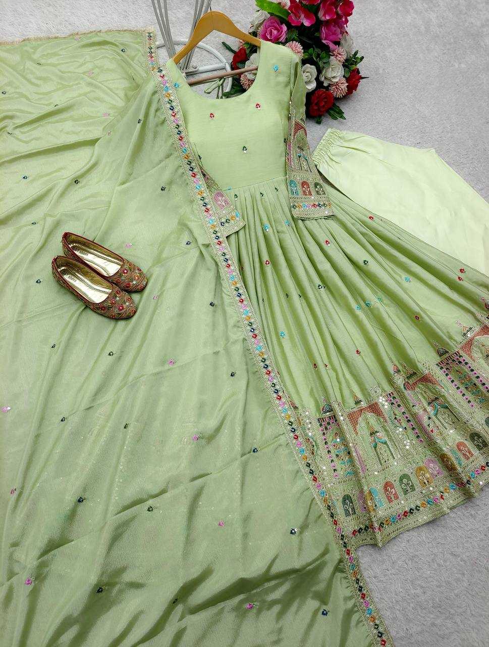 Ynf Chinon Silk KESH506 1191 Gowns Wholesale Fancy Gowns Embroidery Gowns Designer Gowns Manufacturer