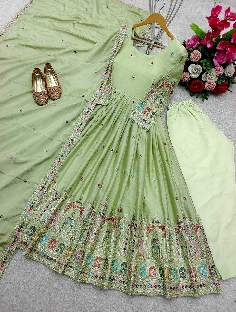 Ynf Chinon Silk KESH506 1191 Gowns Wholesale Fancy Gowns Embroidery Gowns Designer Gowns Manufacturer