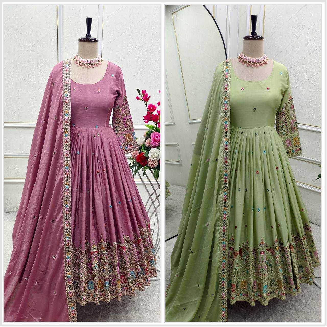 Ynf Chinon Silk KESH506 1191 Gowns Wholesale Fancy Gowns Embroidery Gowns Designer Gowns Manufacturer