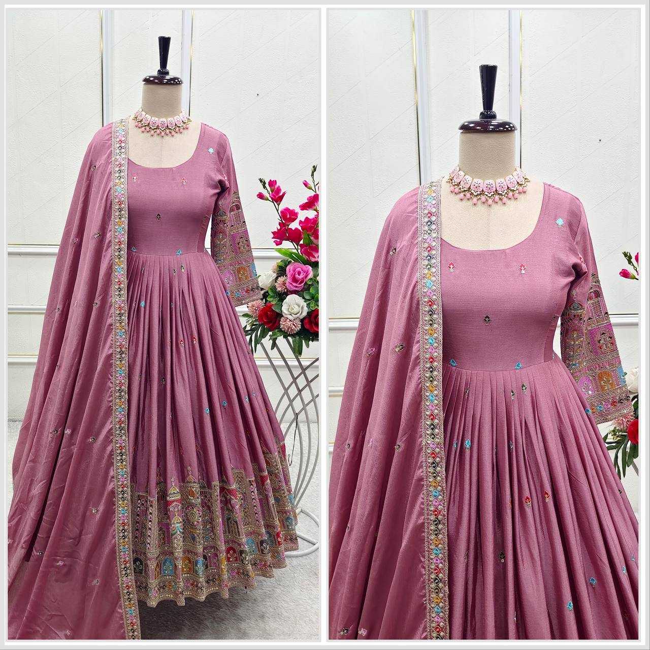 Ynf Chinon Silk KESH506 1191 Gowns Wholesale Fancy Gowns Embroidery Gowns Designer Gowns Manufacturer