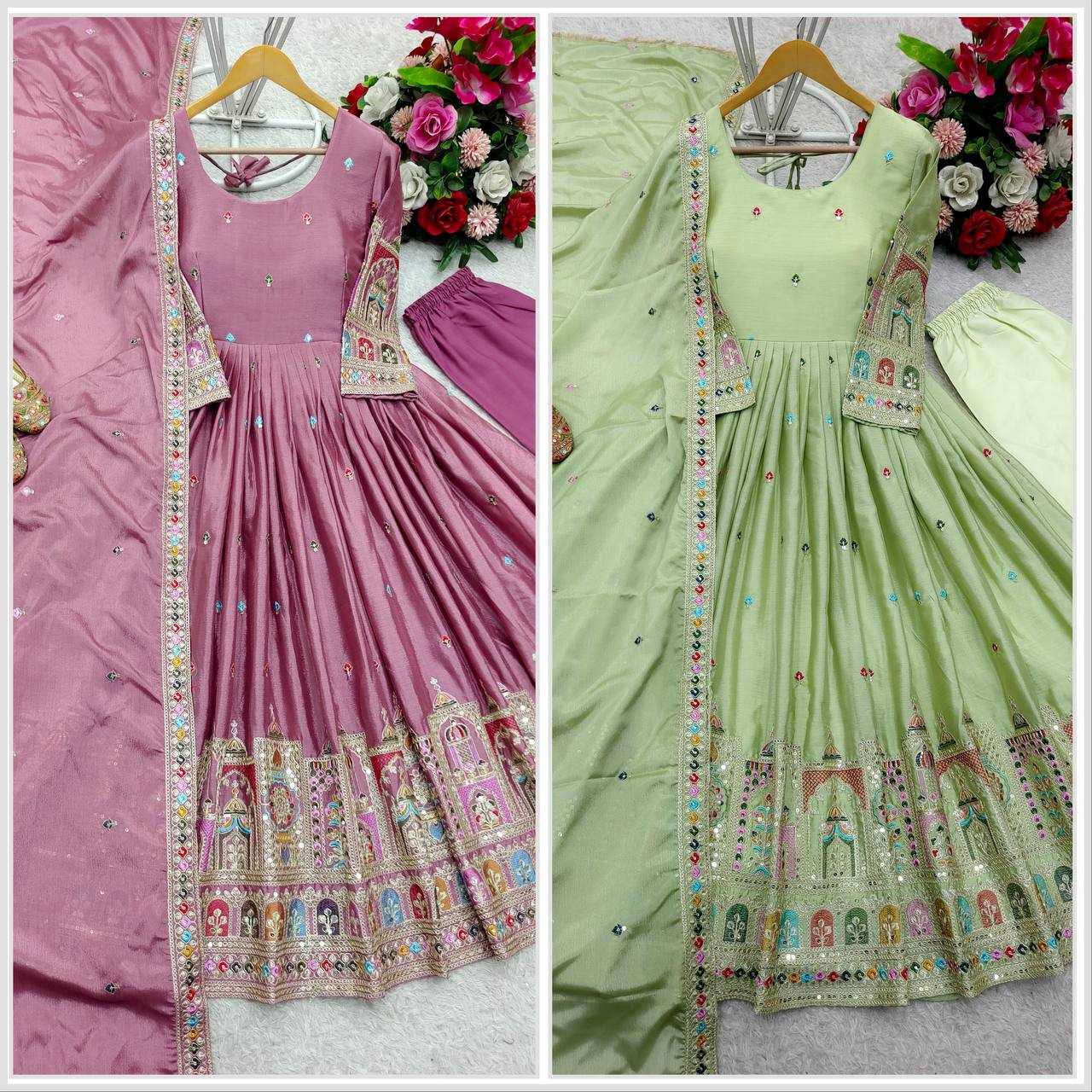 Ynf Chinon Silk KESH506 1191 Gowns Wholesale Fancy Gowns Embroidery Gowns Designer Gowns Manufacturer
