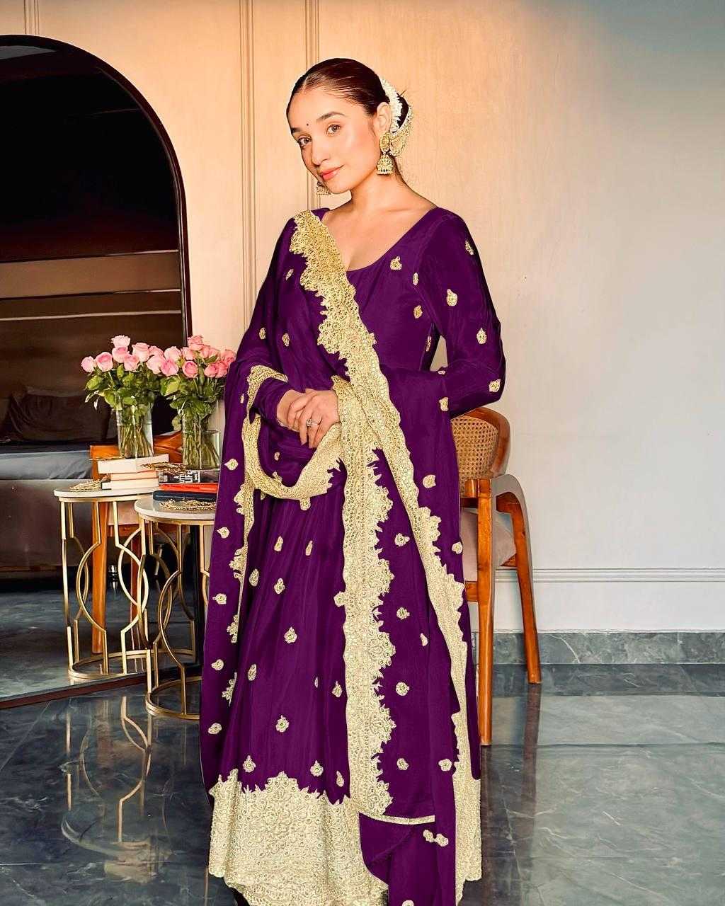 Ynf Chinon Silk KESH506 121 Gowns Wholesale Fancy Gowns Embroidery Gowns Designer Gowns Manufacturer
