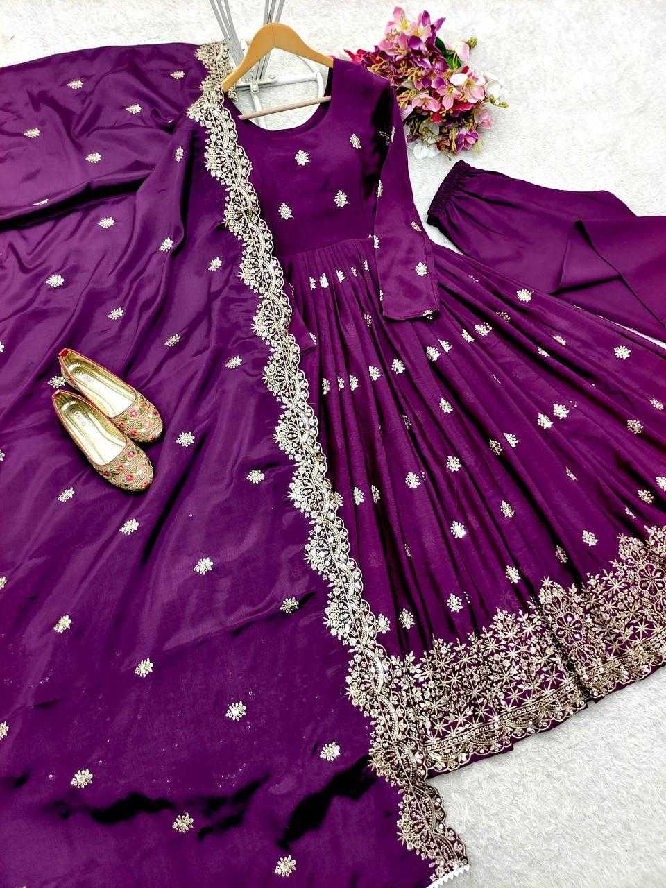 Ynf Chinon Silk KESH506 121 Gowns Wholesale Fancy Gowns Embroidery Gowns Designer Gowns Manufacturer