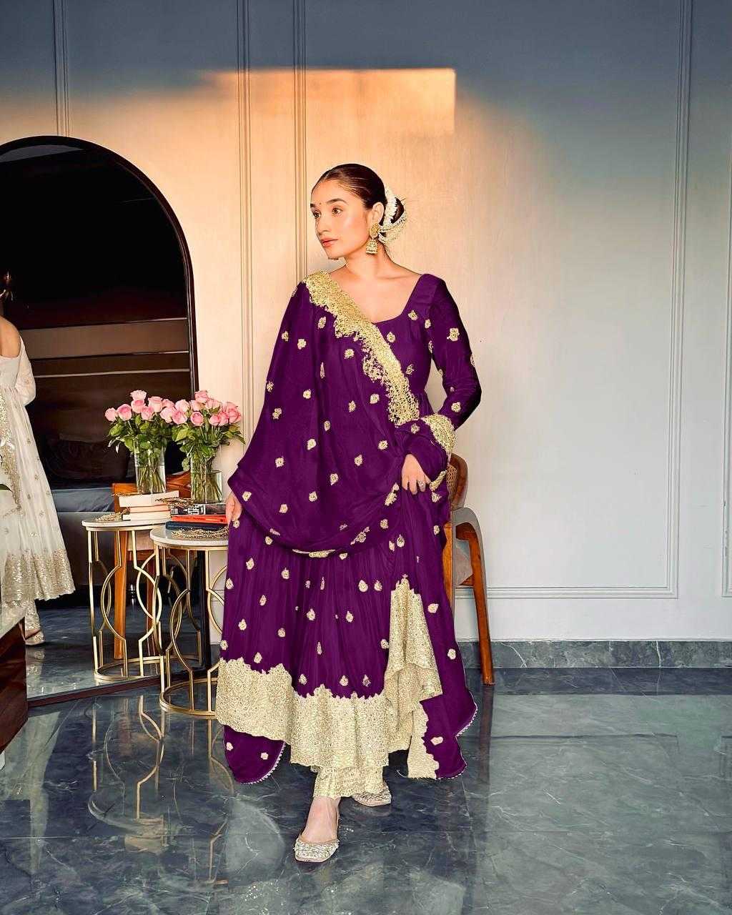 Ynf Chinon Silk KESH506 121 Gowns Wholesale Fancy Gowns Embroidery Gowns Designer Gowns Manufacturer