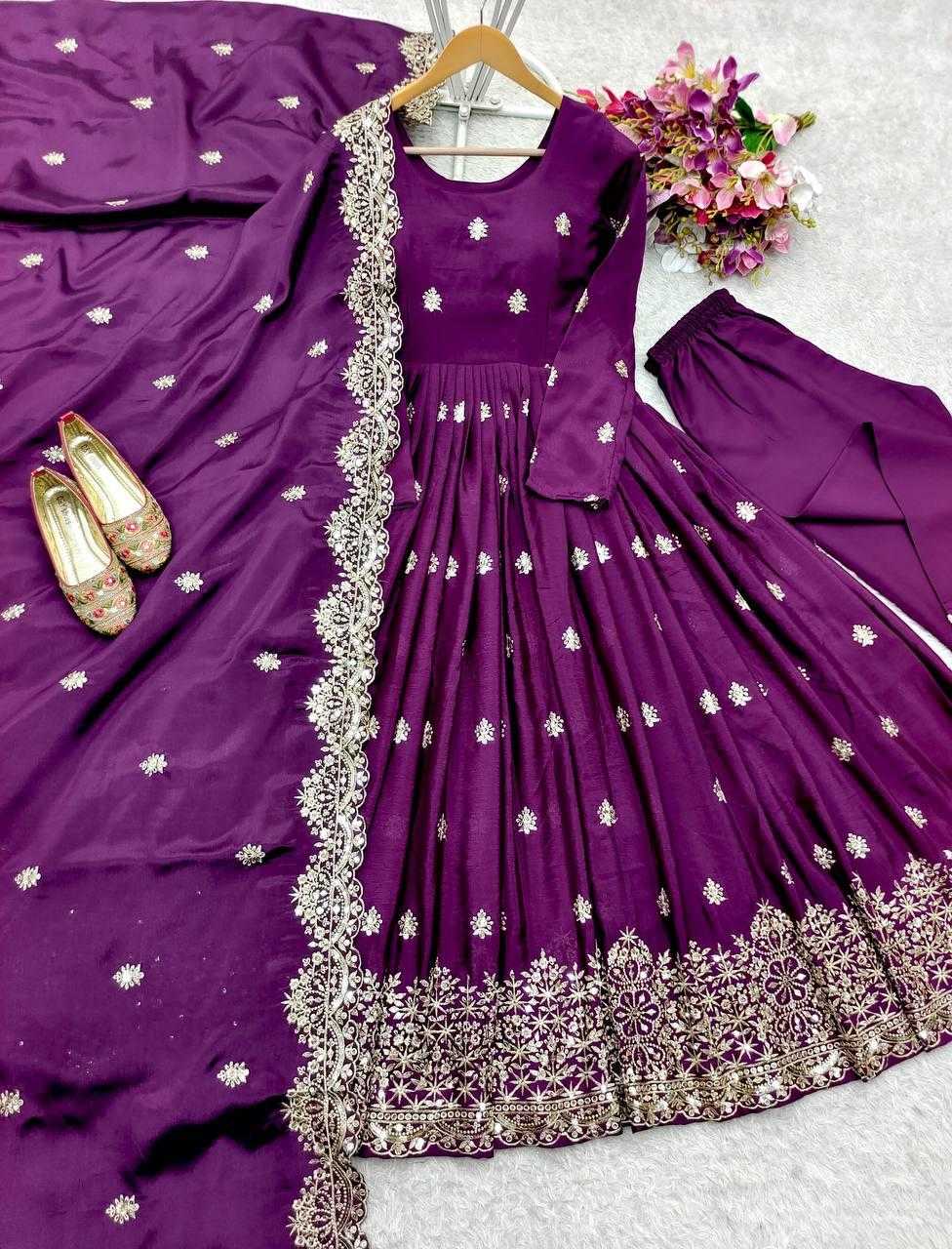 Ynf Chinon Silk KESH506 121 Gowns Wholesale Fancy Gowns Embroidery Gowns Designer Gowns Manufacturer