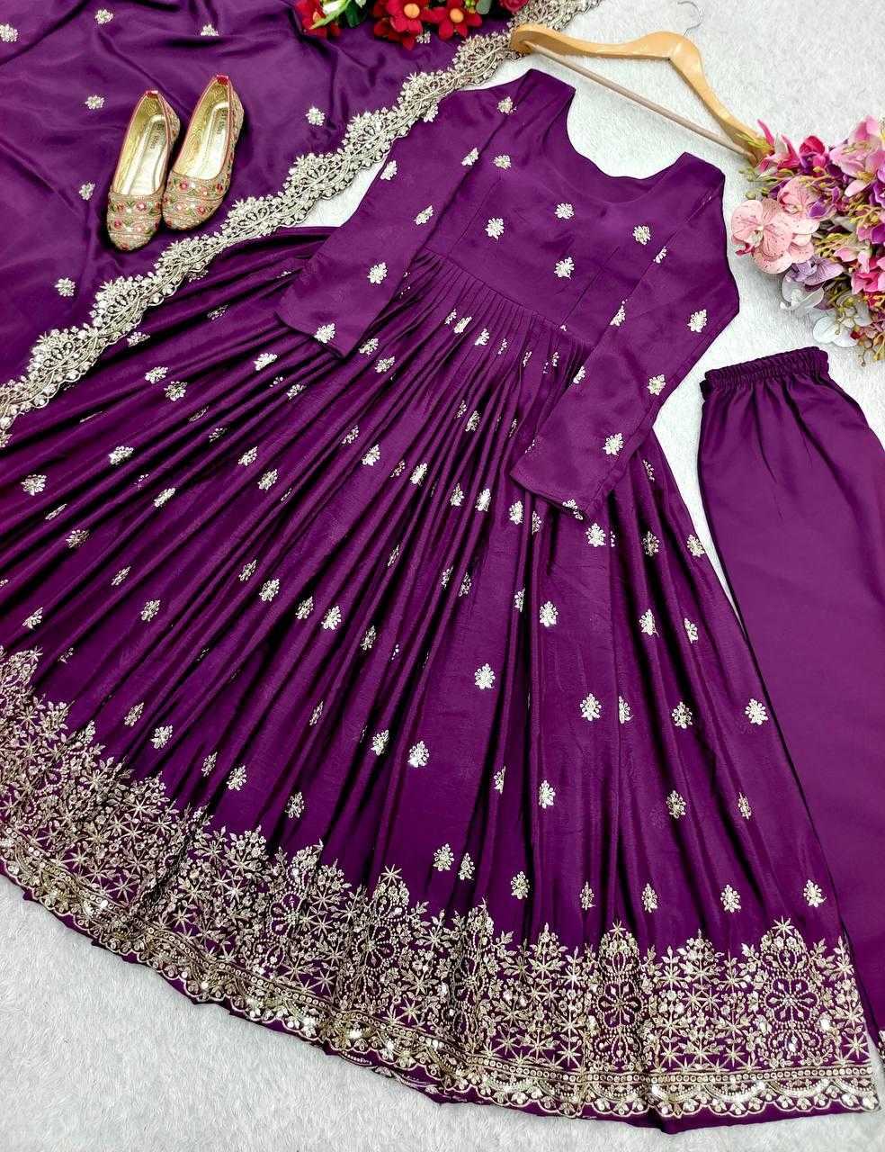 Ynf Chinon Silk KESH506 121 Gowns Wholesale Fancy Gowns Embroidery Gowns Designer Gowns Manufacturer