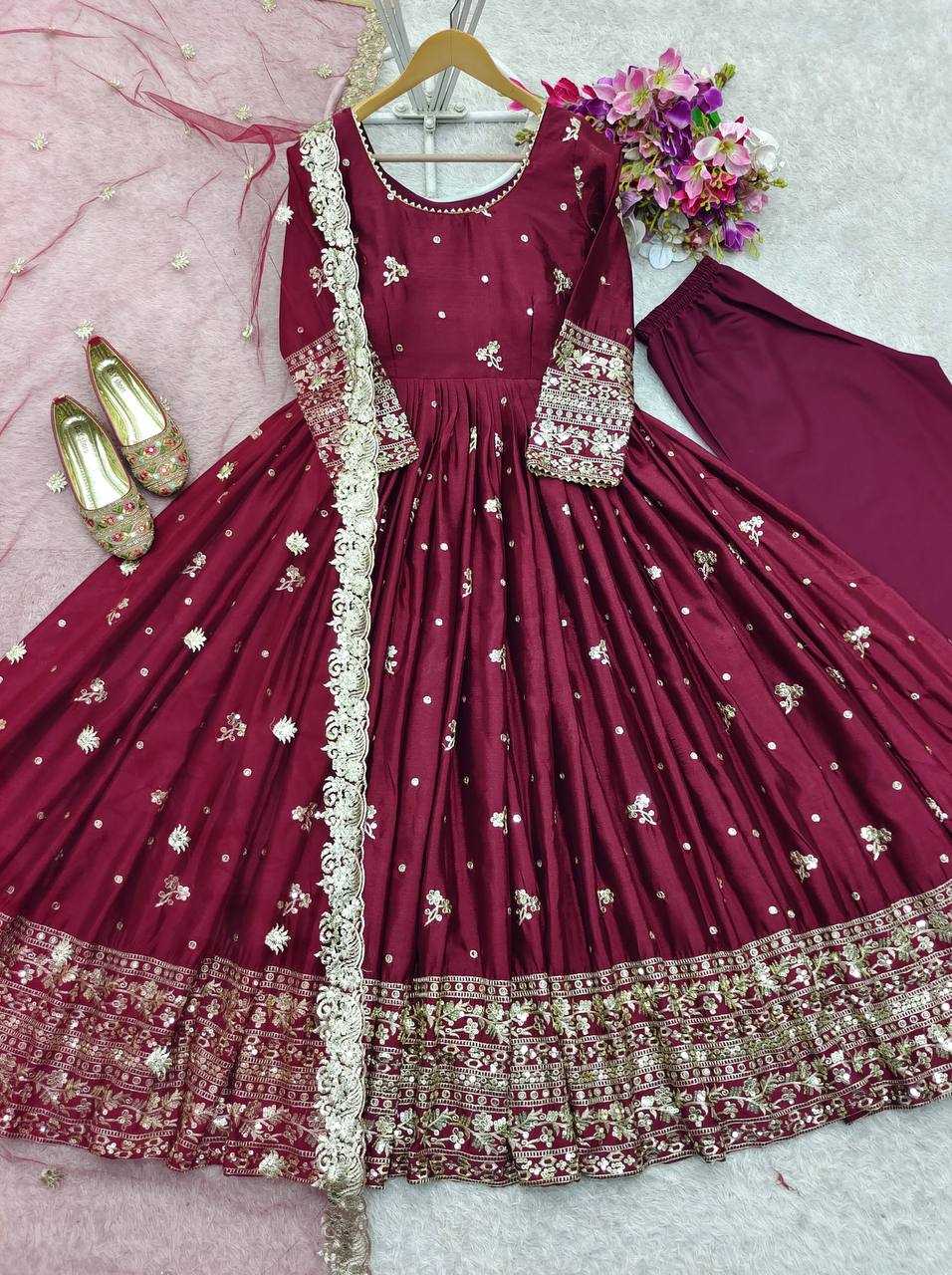 Ynf Chinon Silk KESH506 131 Gowns Wholesale Fancy Gowns Embroidery Gowns Designer Gowns Manufacturer