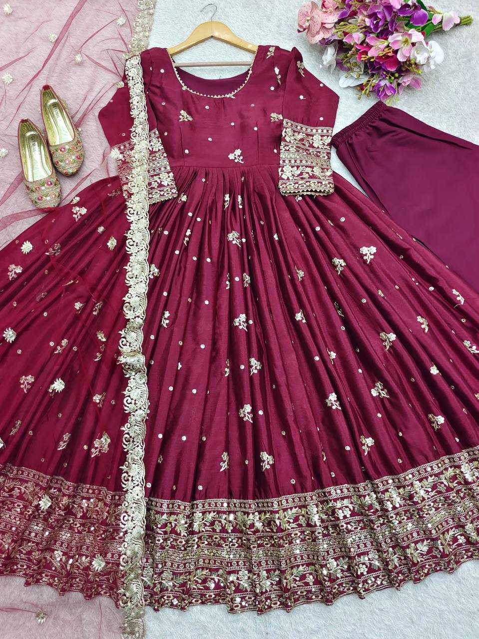 Ynf Chinon Silk KESH506 131 Gowns Wholesale Fancy Gowns Embroidery Gowns Designer Gowns Manufacturer