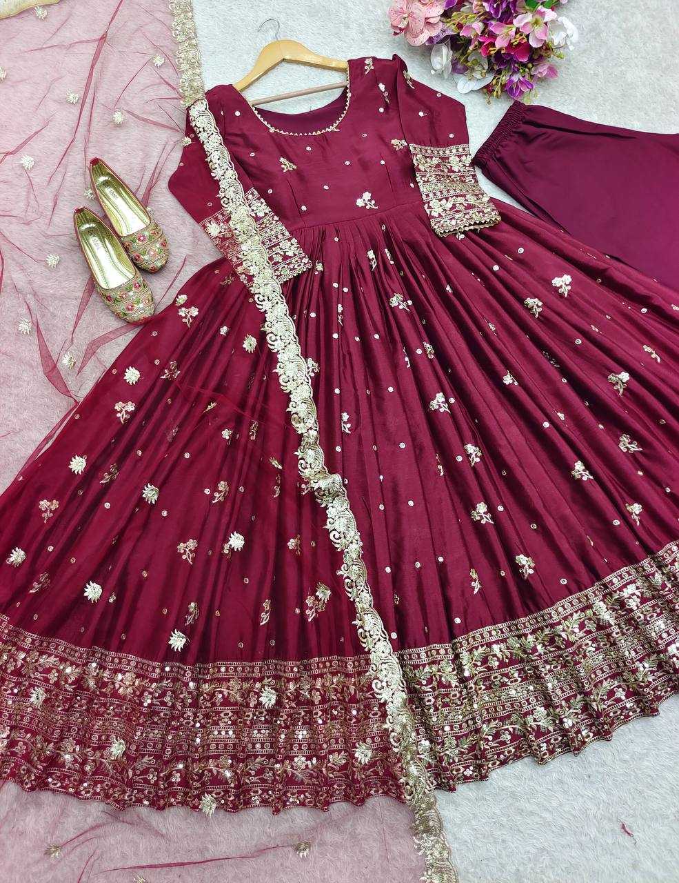 Ynf Chinon Silk KESH506 131 Gowns Wholesale Fancy Gowns Embroidery Gowns Designer Gowns Manufacturer