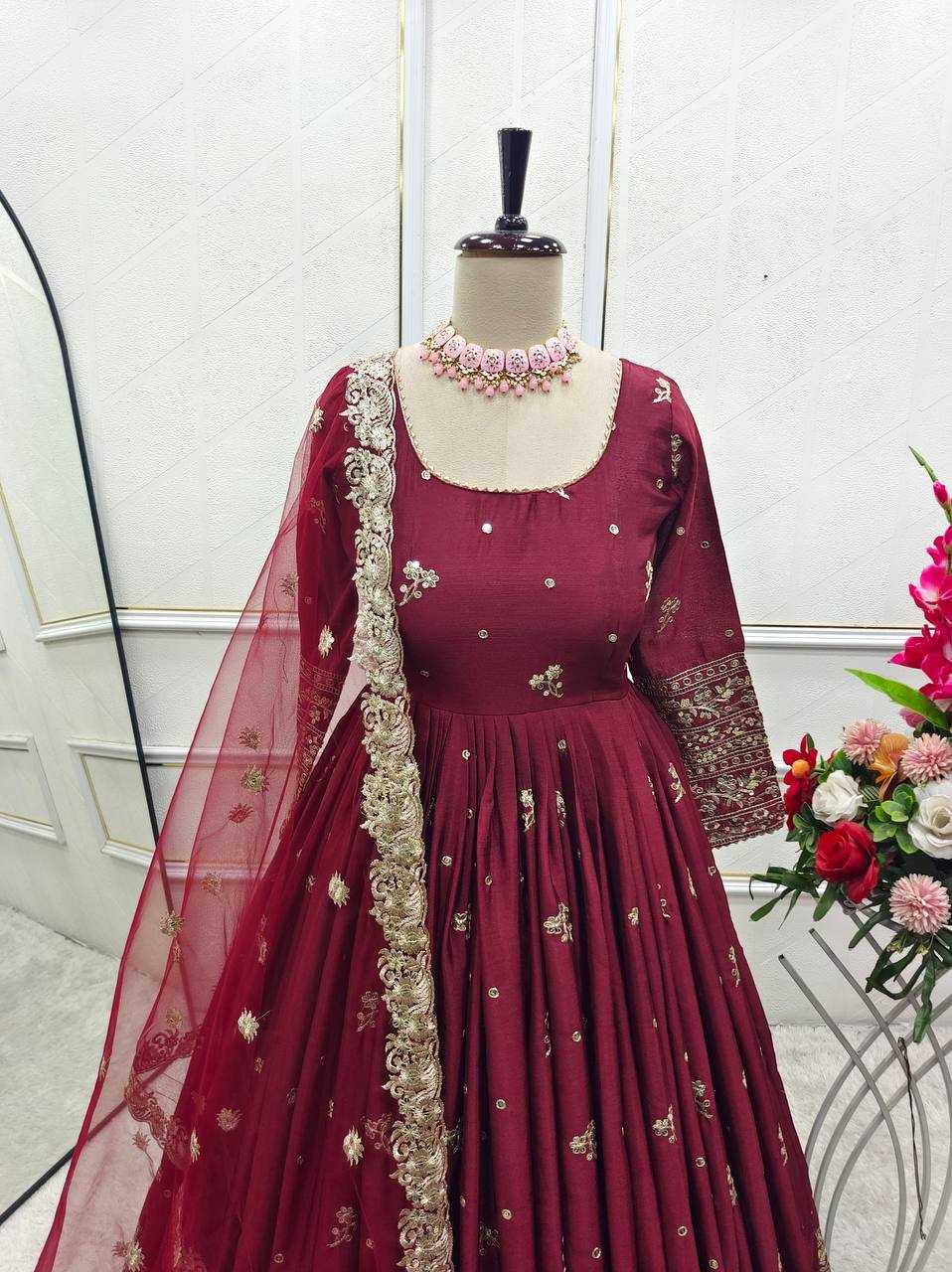 Ynf Chinon Silk KESH506 131 Gowns Wholesale Fancy Gowns Embroidery Gowns Designer Gowns Manufacturer