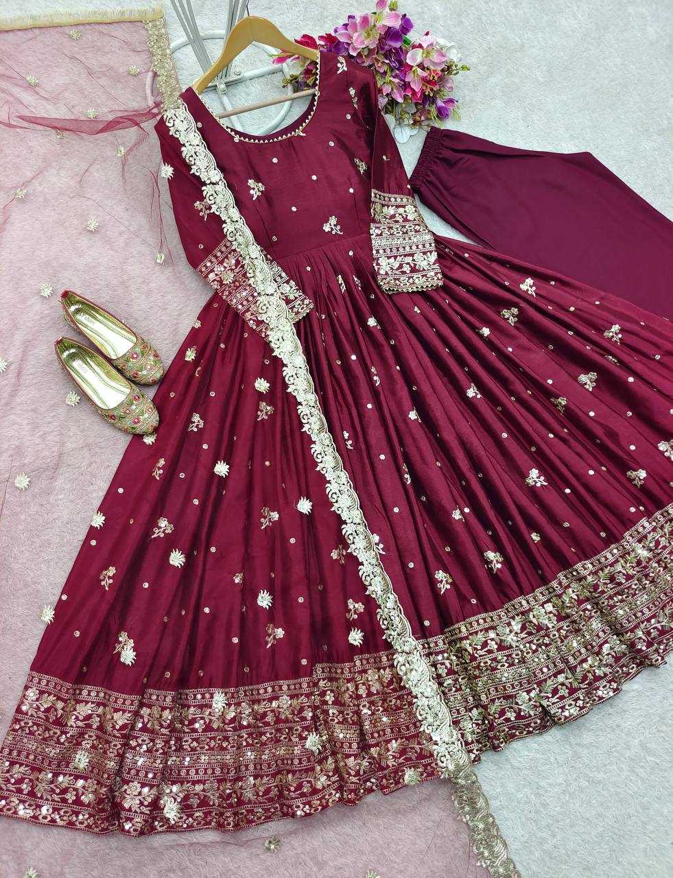 Ynf Chinon Silk KESH506 131 Gowns Wholesale Fancy Gowns Embroidery Gowns Designer Gowns Manufacturer