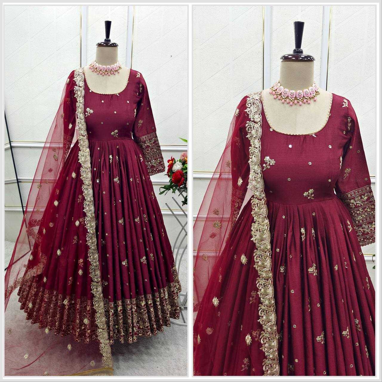 Ynf Chinon Silk KESH506 131 Gowns Wholesale Fancy Gowns Embroidery Gowns Designer Gowns Manufacturer