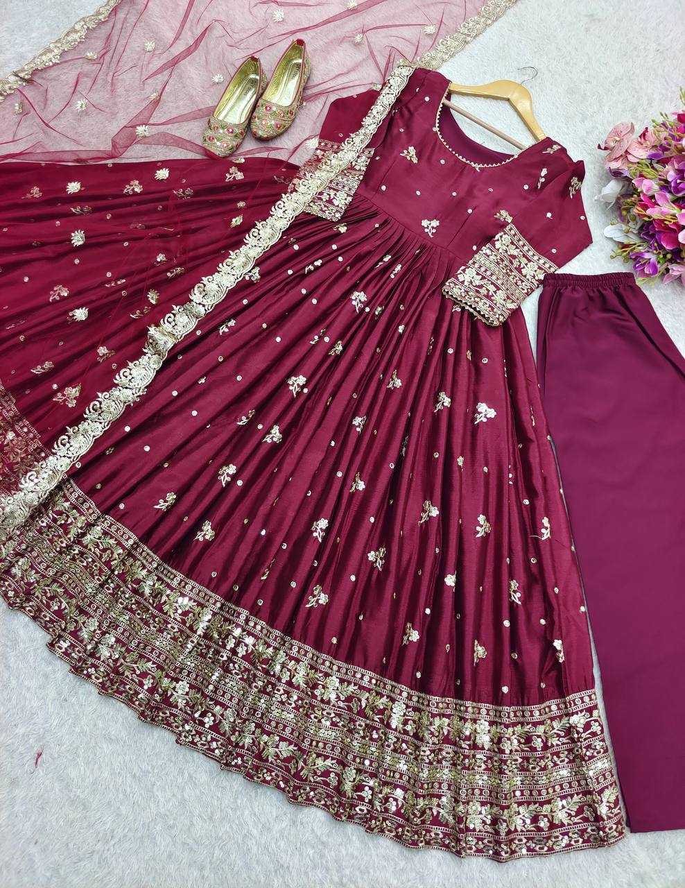 Ynf Chinon Silk KESH506 131 Gowns Wholesale Fancy Gowns Embroidery Gowns Designer Gowns Manufacturer