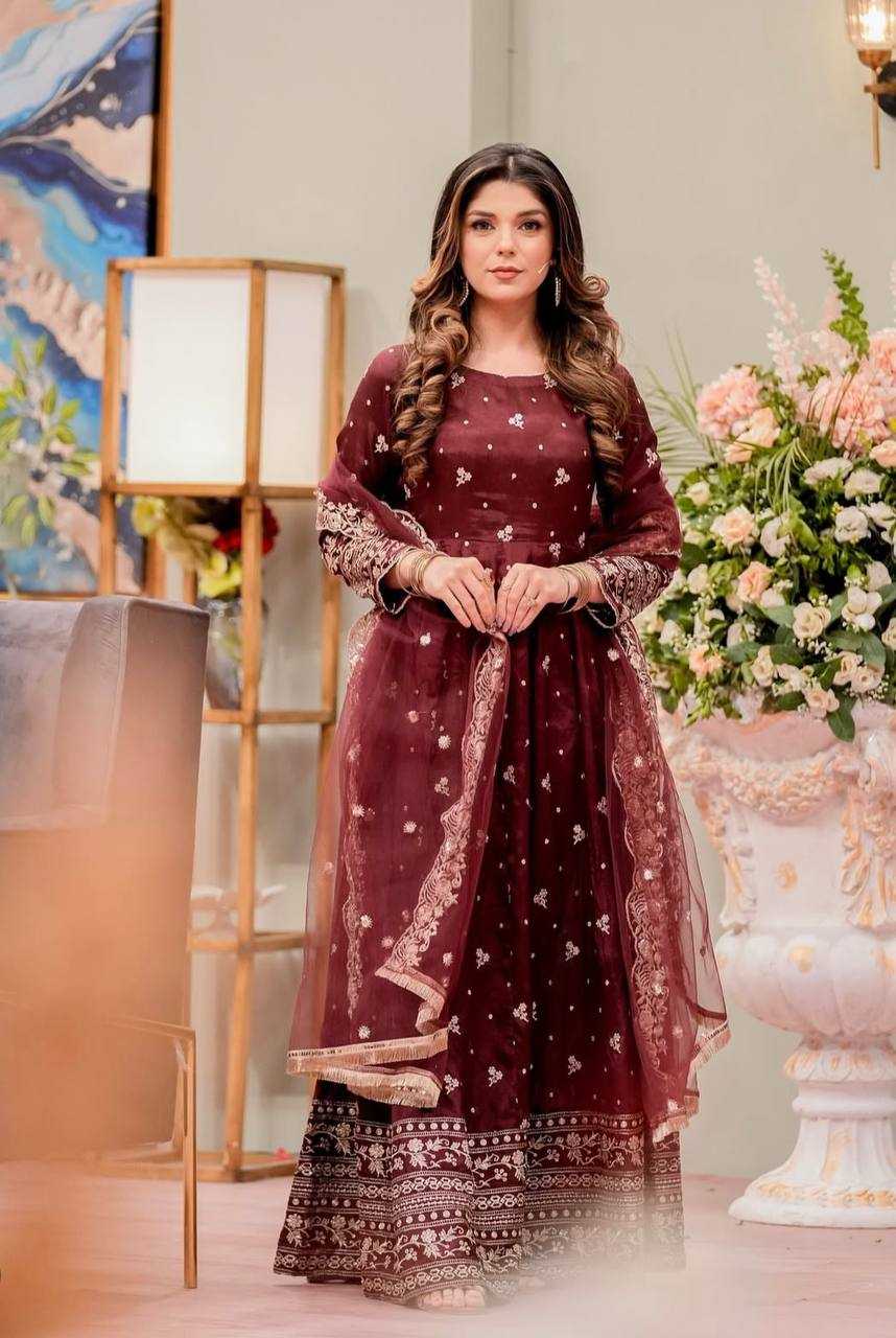 Ynf Chinon Silk KESH506 131 Gowns Wholesale Fancy Gowns Embroidery Gowns Designer Gowns Manufacturer