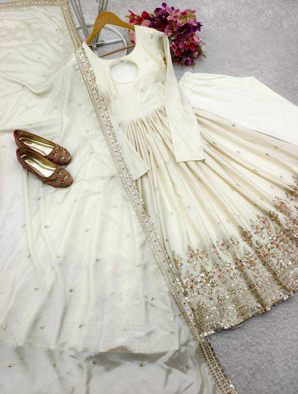 Ynf Chinon Silk KESH506 136 Gowns Wholesale Fancy Gowns Embroidery Gowns Designer Gowns Manufacturer
