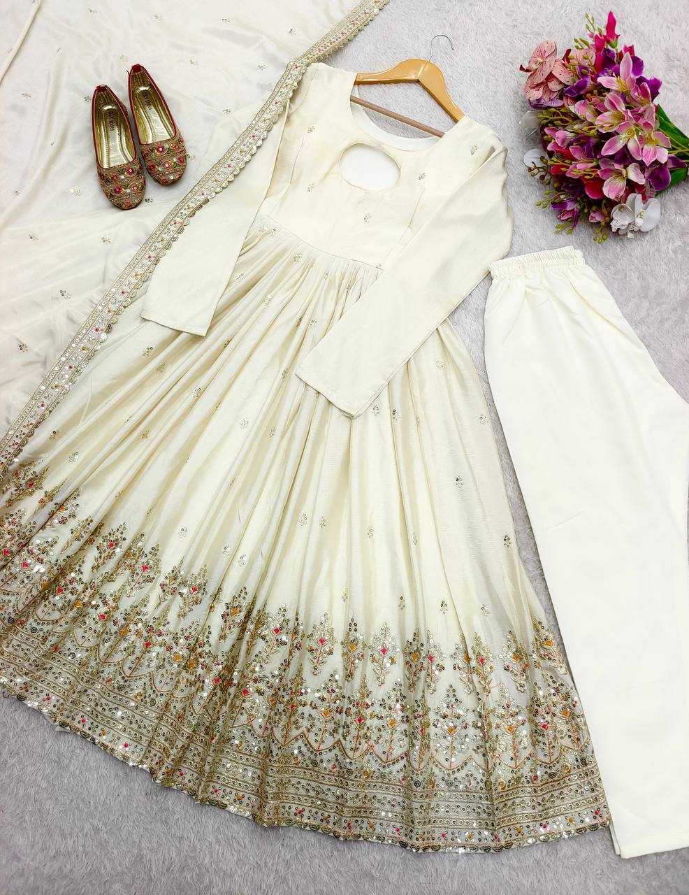 Ynf Chinon Silk KESH506 136 Gowns Wholesale Fancy Gowns Embroidery Gowns Designer Gowns Manufacturer