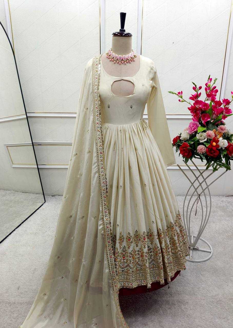 Ynf Chinon Silk KESH506 136 Gowns Wholesale Fancy Gowns Embroidery Gowns Designer Gowns Manufacturer