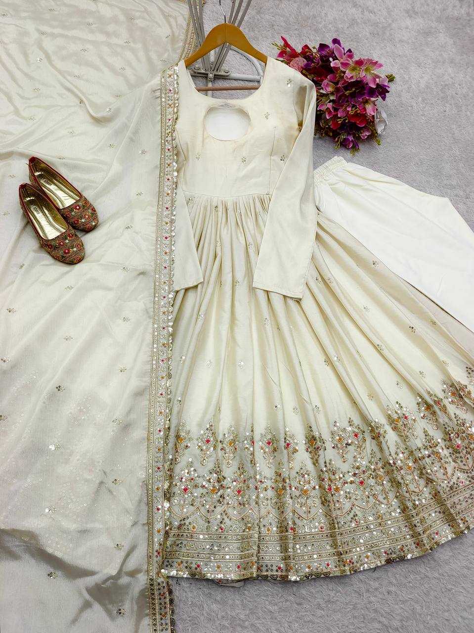 Ynf Chinon Silk KESH506 136 Gowns Wholesale Fancy Gowns Embroidery Gowns Designer Gowns Manufacturer