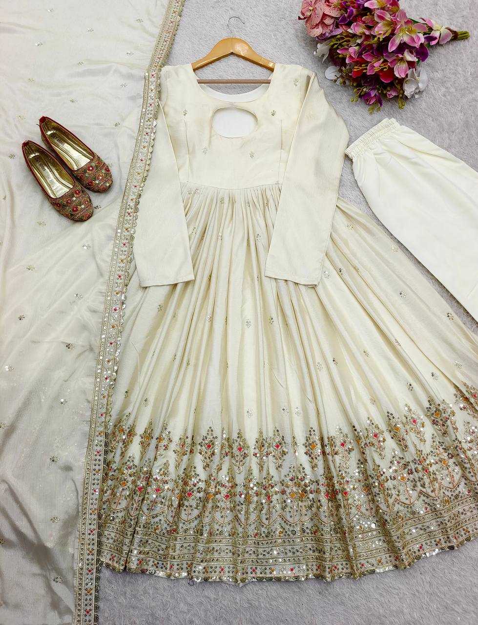 Ynf Chinon Silk KESH506 136 Gowns Wholesale Fancy Gowns Embroidery Gowns Designer Gowns Manufacturer