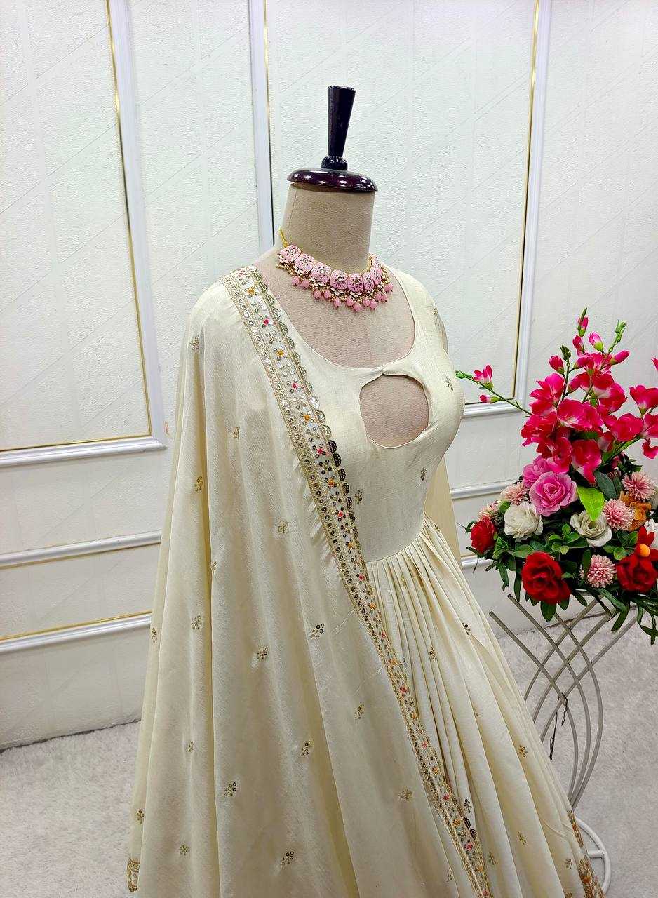 Ynf Chinon Silk KESH506 136 Gowns Wholesale Fancy Gowns Embroidery Gowns Designer Gowns Manufacturer