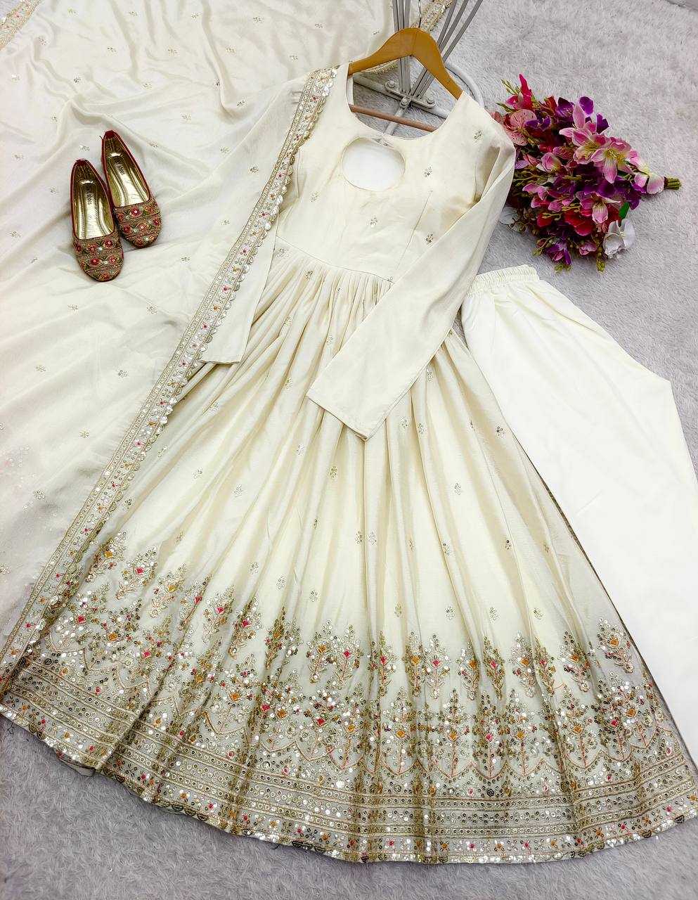 Ynf Chinon Silk KESH506 136 Gowns Wholesale Fancy Gowns Embroidery Gowns Designer Gowns Manufacturer