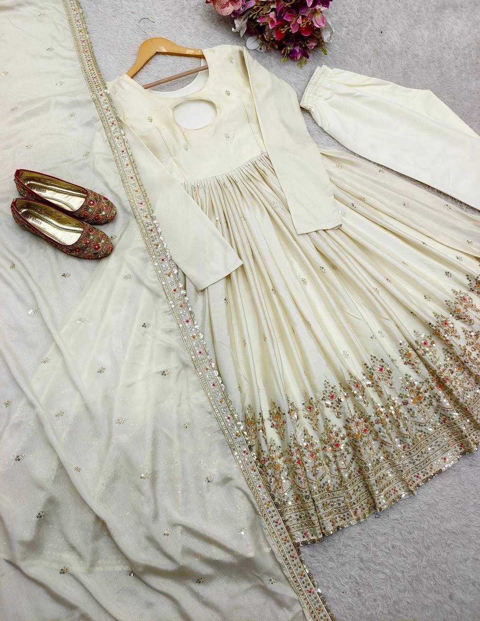 Ynf Chinon Silk KESH506 136 Gowns Wholesale Fancy Gowns Embroidery Gowns Designer Gowns Manufacturer