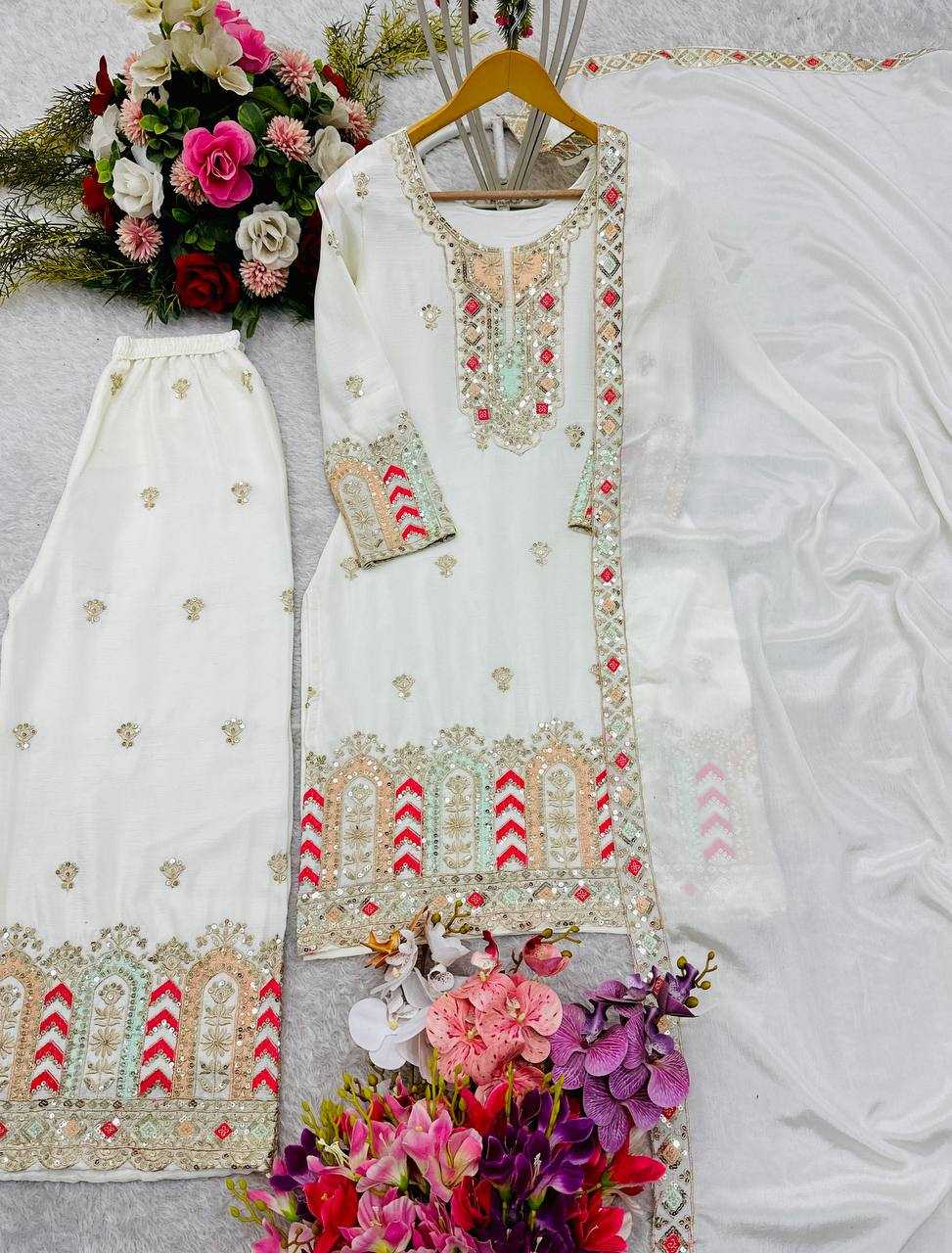 Ynf Chinon Silk KESH506 509 Suits & Dresses Wedding Collections Festive Collections Wholesale Embroidery Suits Palazzo Suit Ladies Silk Suit Manufacturer
