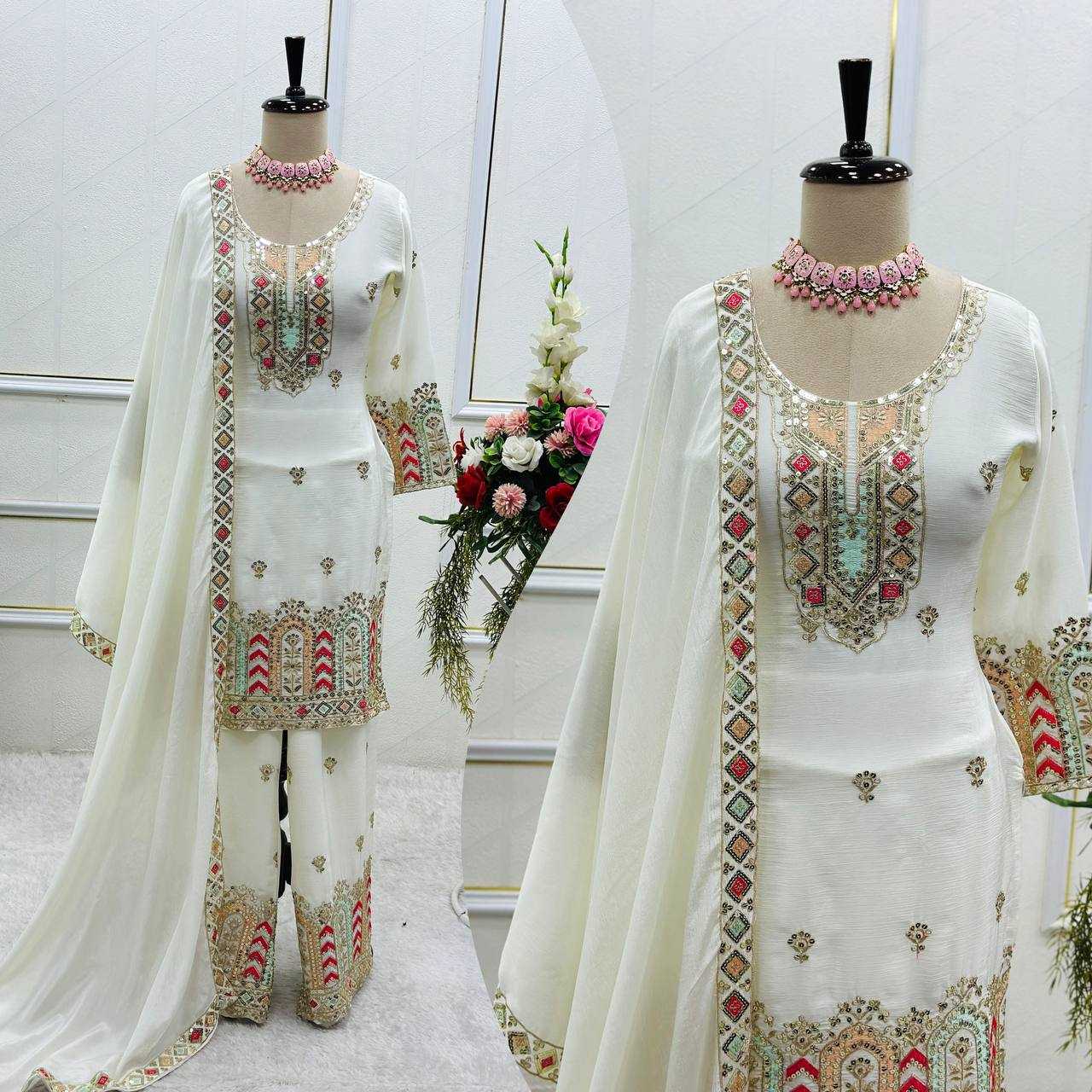 Ynf Chinon Silk KESH506 509 Suits & Dresses Wedding Collections Festive Collections Wholesale Embroidery Suits Palazzo Suit Ladies Silk Suit Manufacturer