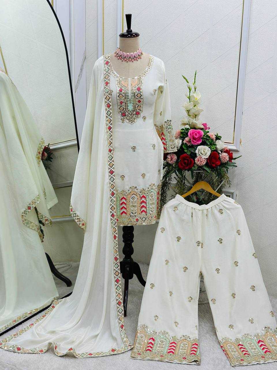 Ynf Chinon Silk KESH506 509 Suits & Dresses Wedding Collections Festive Collections Wholesale Embroidery Suits Palazzo Suit Ladies Silk Suit Manufacturer