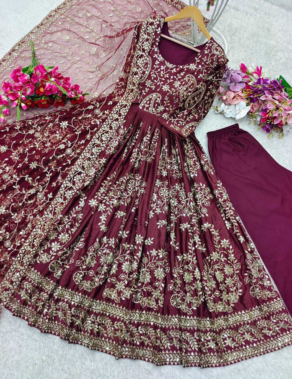 Ynf Chinon Silk KESH506 8044 Gowns Wholesale Fancy Gowns Embroidery Gowns Designer Gowns Manufacturer