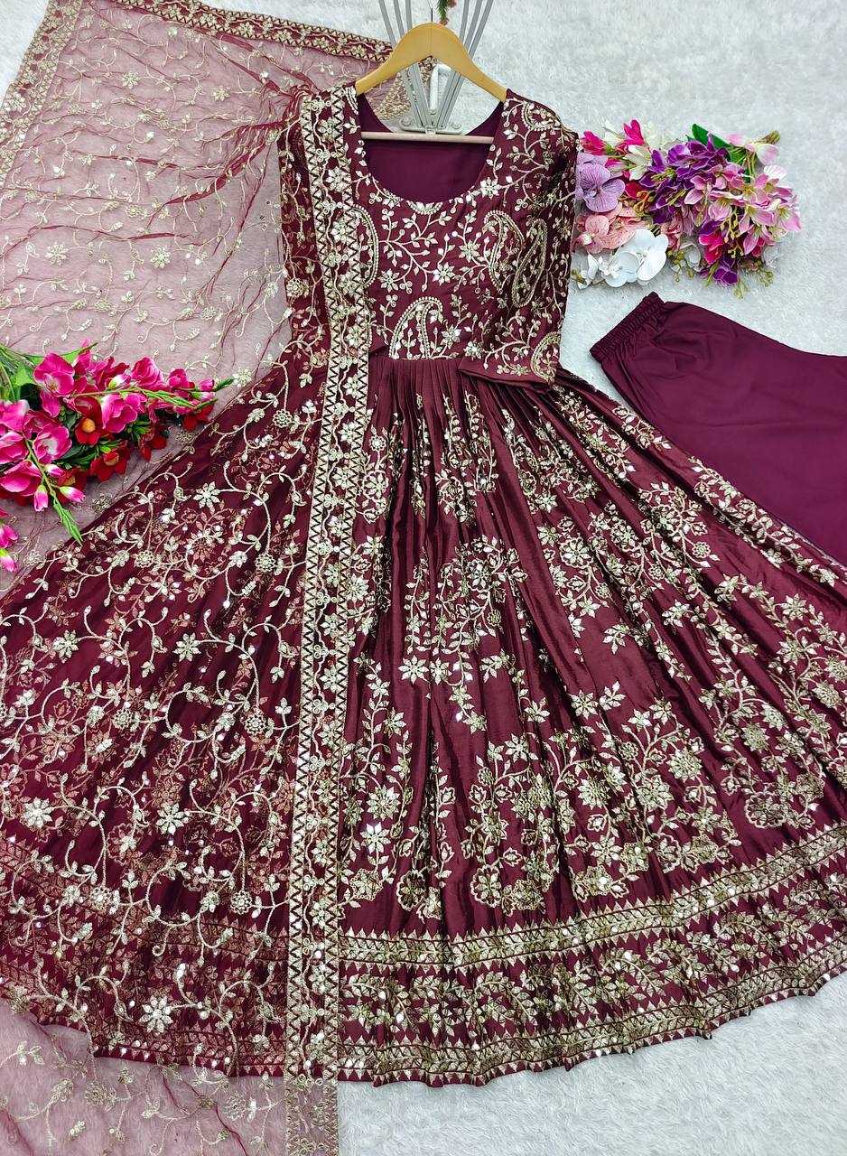 Ynf Chinon Silk KESH506 8044 Gowns Wholesale Fancy Gowns Embroidery Gowns Designer Gowns Manufacturer