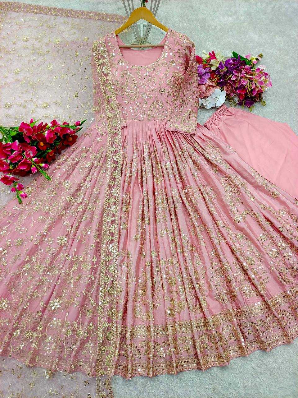 Ynf Chinon Silk KESH506 8044 Gowns Wholesale Fancy Gowns Embroidery Gowns Designer Gowns Manufacturer