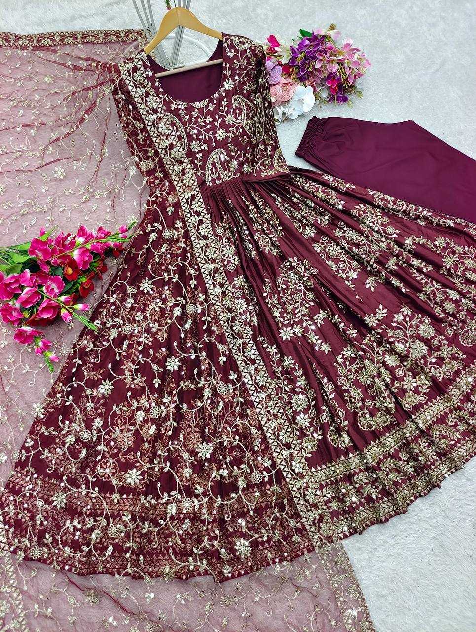 Ynf Chinon Silk KESH506 8044 Gowns Wholesale Fancy Gowns Embroidery Gowns Designer Gowns Manufacturer