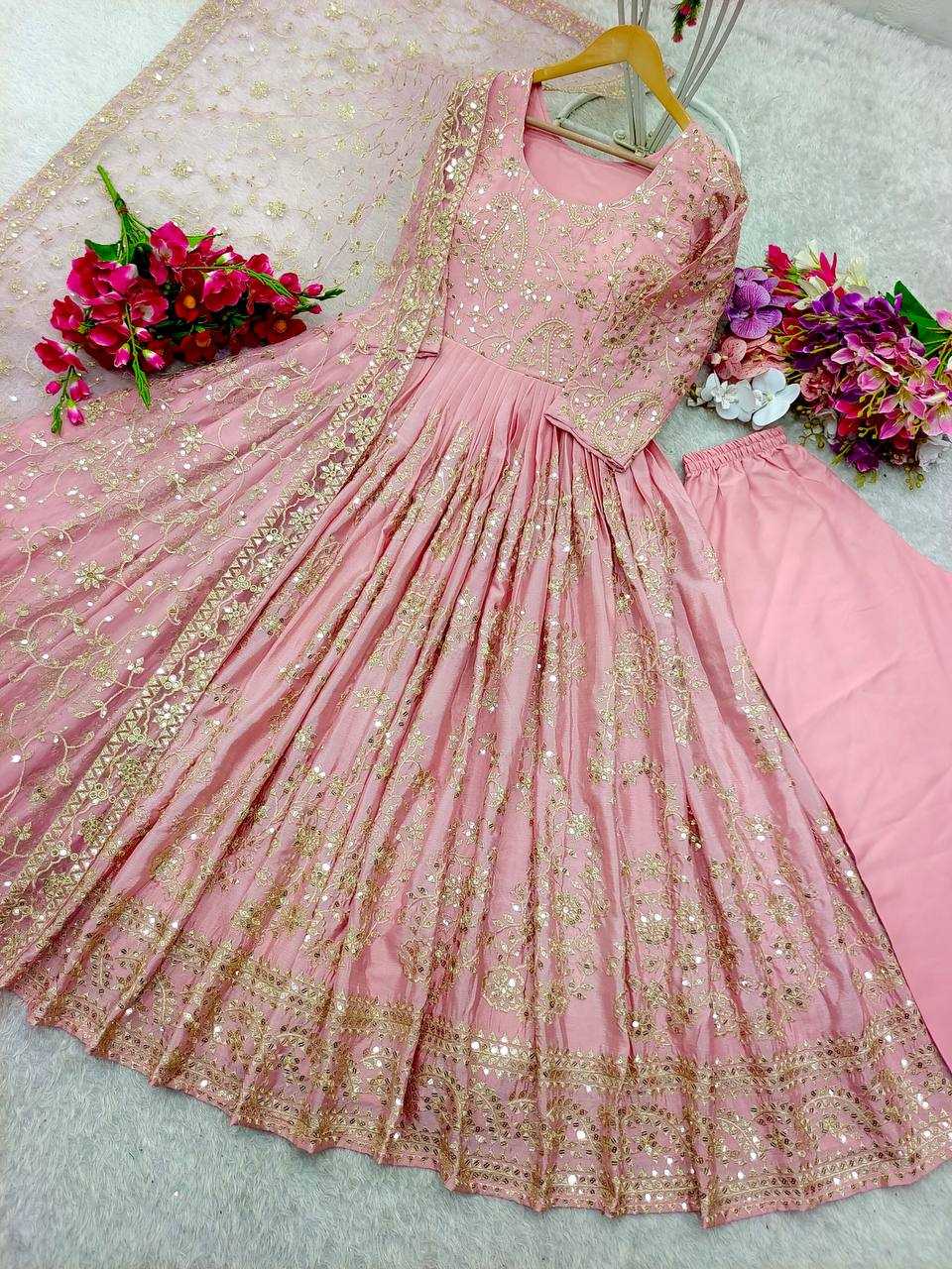 Ynf Chinon Silk KESH506 8044 Gowns Wholesale Fancy Gowns Embroidery Gowns Designer Gowns Manufacturer