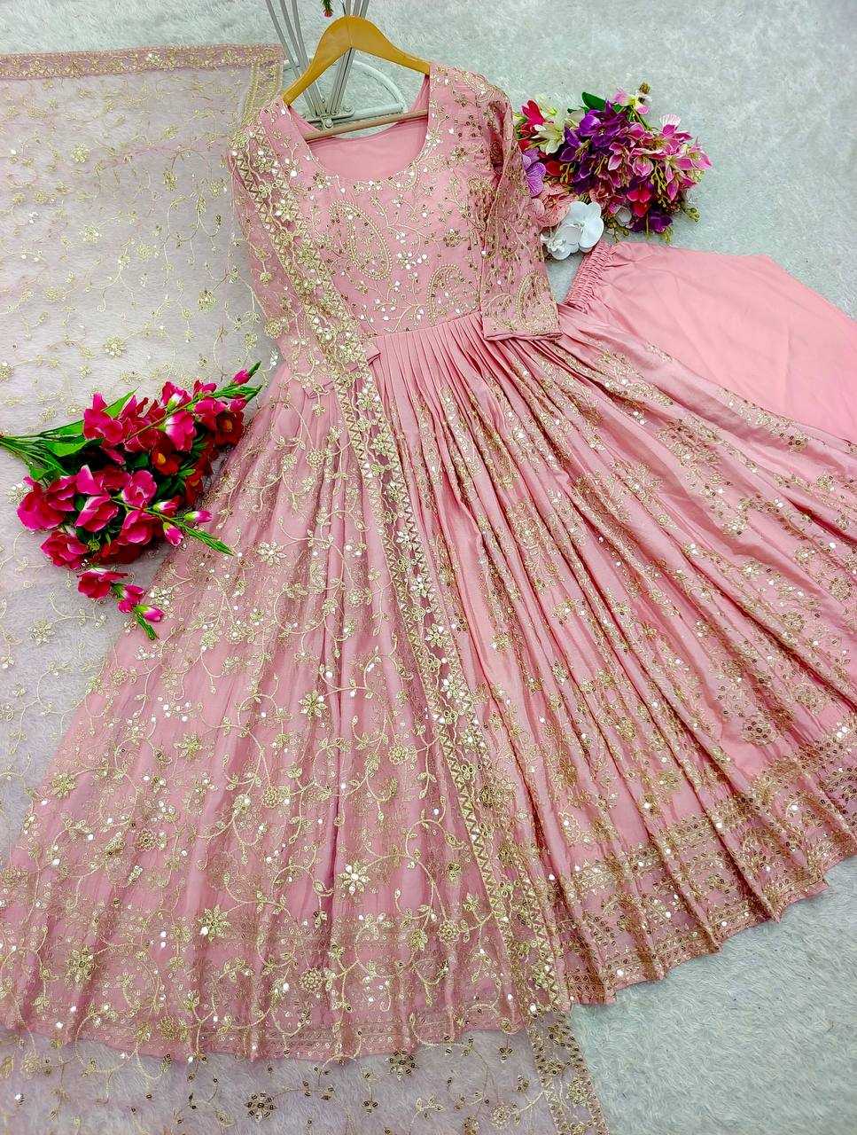 Ynf Chinon Silk KESH506 8044 Gowns Wholesale Fancy Gowns Embroidery Gowns Designer Gowns Manufacturer