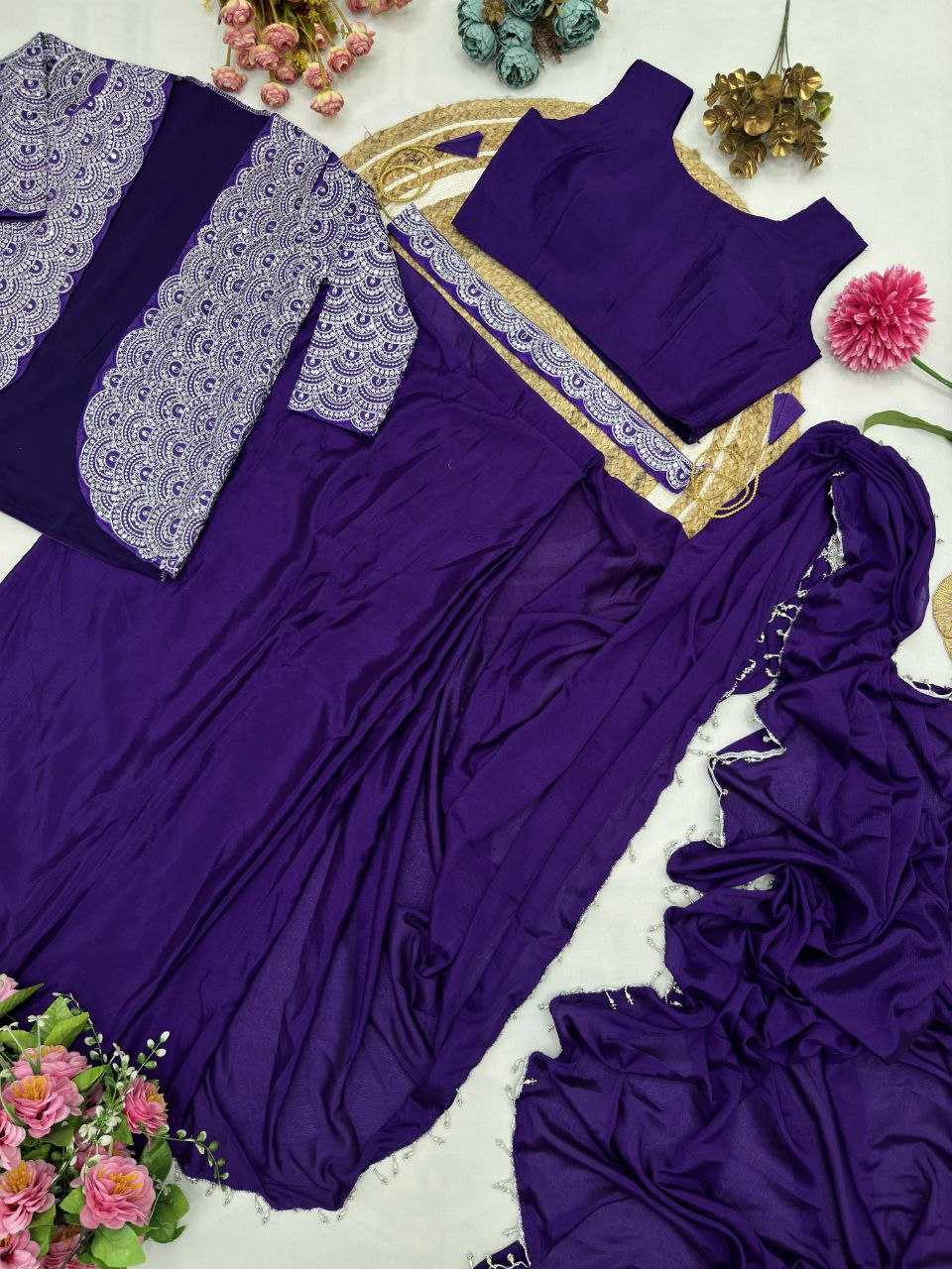 Ynf Chinon Silk KESH516 9246 Sarees Wholesale Ready To Wear Sarees Party Wear Sarees Saree with Jacket Manufacturer