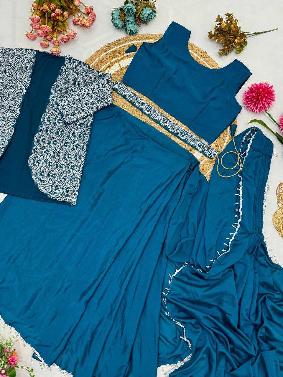 Ynf Chinon Silk KESH516 9246 Sarees Wholesale Ready To Wear Sarees Party Wear Sarees Saree with Jacket Manufacturer