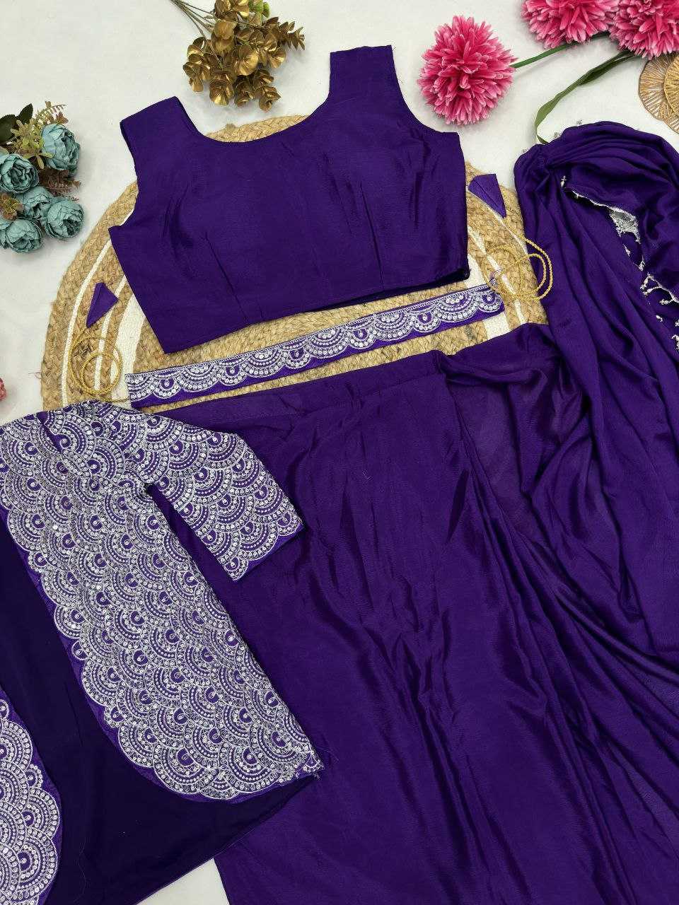Ynf Chinon Silk KESH516 9246 Sarees Wholesale Ready To Wear Sarees Party Wear Sarees Saree with Jacket Manufacturer