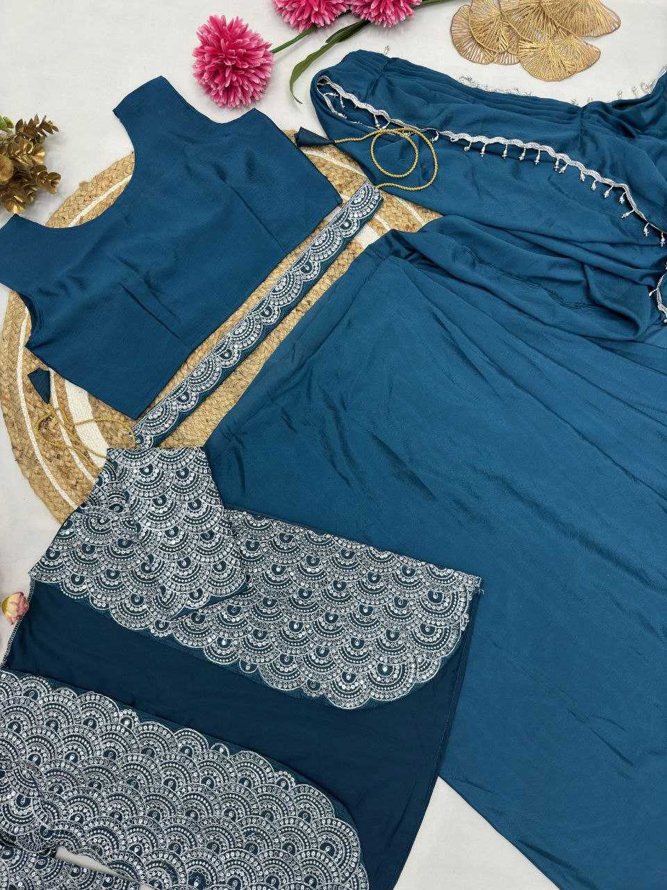Ynf Chinon Silk KESH516 9246 Sarees Wholesale Ready To Wear Sarees Party Wear Sarees Saree with Jacket Manufacturer