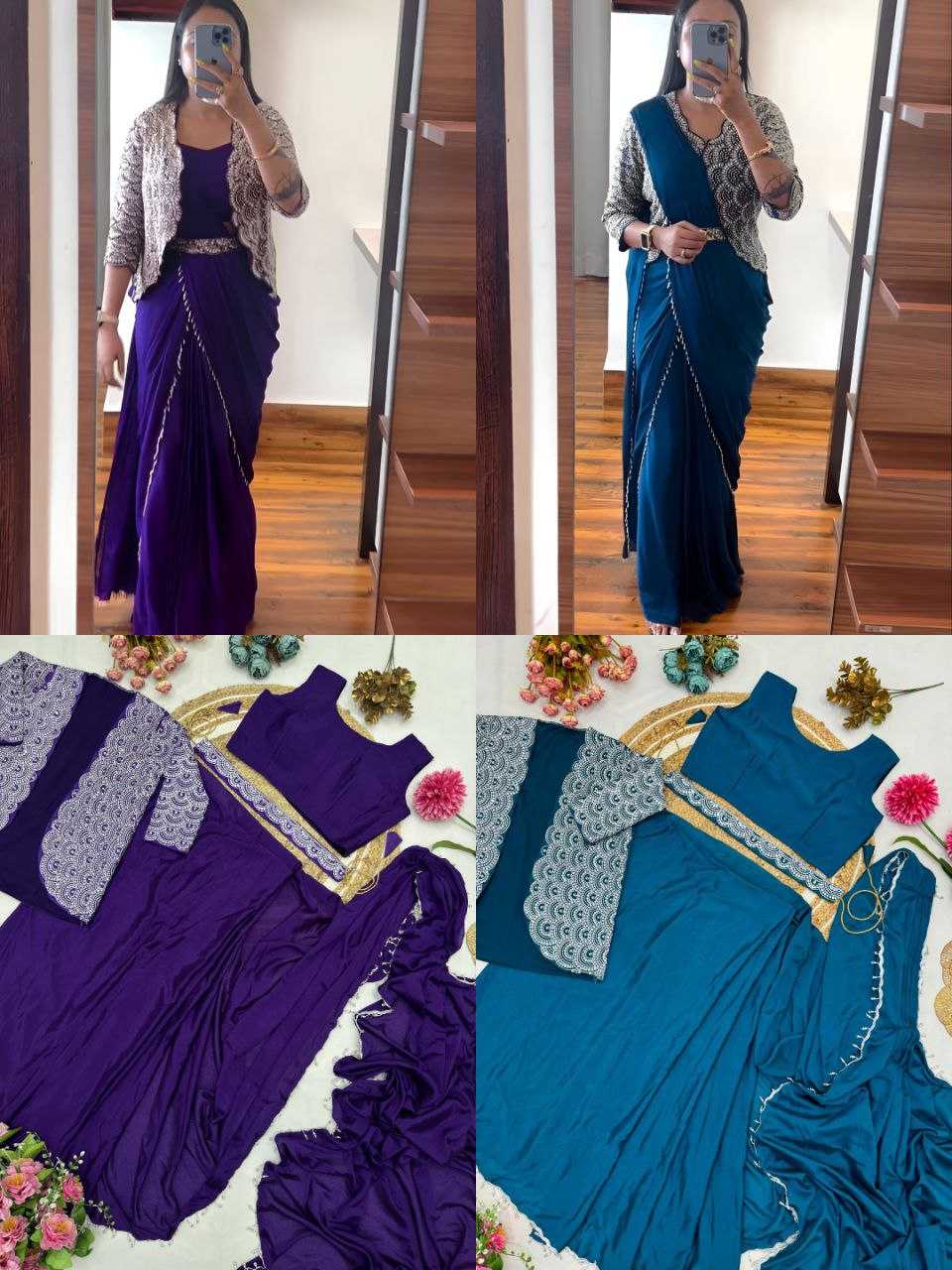 Ynf Chinon Silk KESH516 9246 Sarees Wholesale Ready To Wear Sarees Party Wear Sarees Saree with Jacket Manufacturer