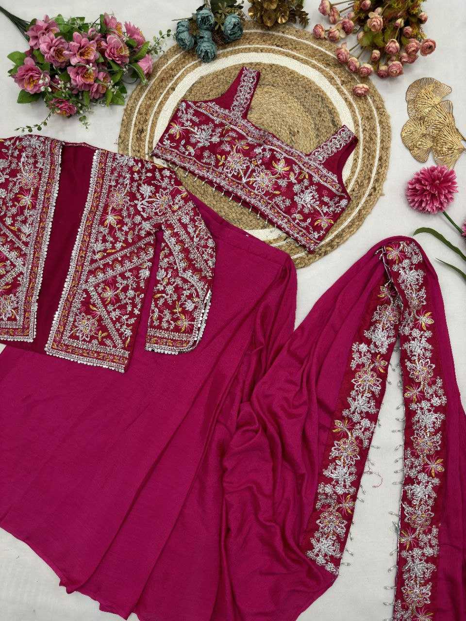 Ynf Chinon Silk KESH516 9250 Sarees Wholesale Ready To Wear Sarees Party Wear Sarees Fancy Sarees Embroidered Sarees Saree with Jacket Manufacturer