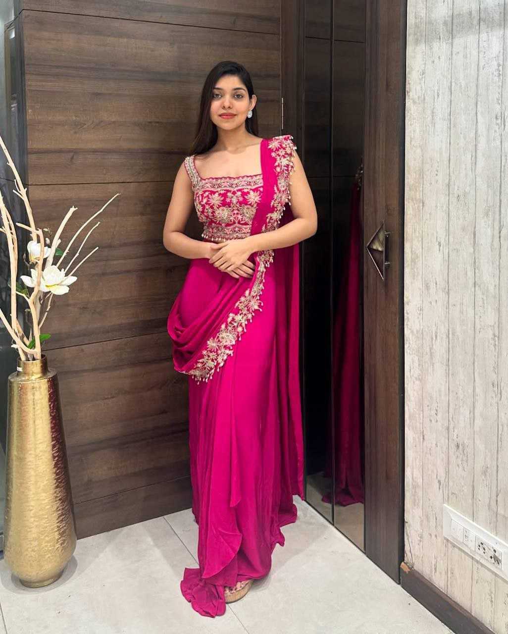 Ynf Chinon Silk KESH516 9250 Sarees Wholesale Ready To Wear Sarees Party Wear Sarees Fancy Sarees Embroidered Sarees Saree with Jacket Manufacturer