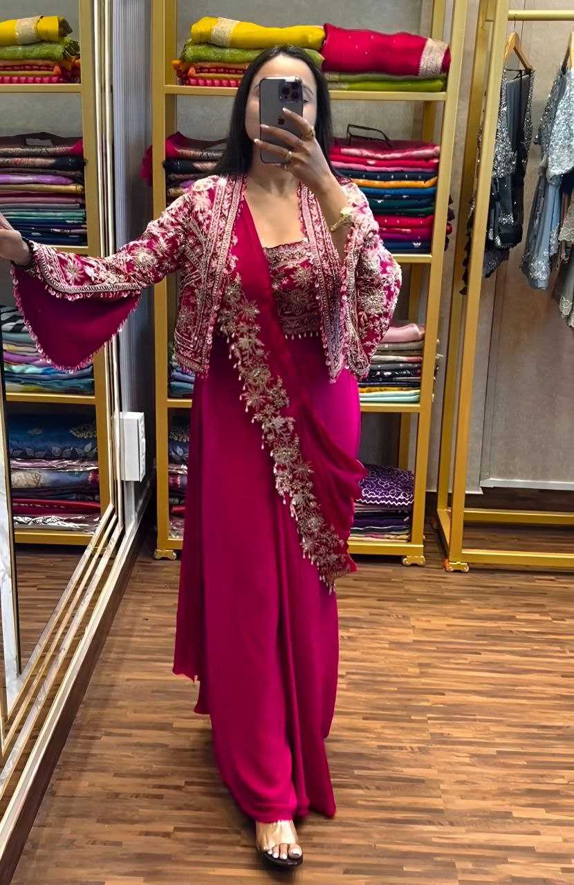 Ynf Chinon Silk KESH516 9250 Sarees Wholesale Ready To Wear Sarees Party Wear Sarees Fancy Sarees Embroidered Sarees Saree with Jacket Manufacturer
