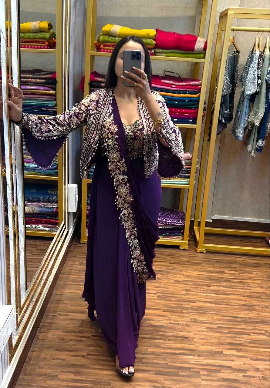 Ynf Chinon Silk KESH516 9250 Sarees Wholesale Ready To Wear Sarees Party Wear Sarees Fancy Sarees Embroidered Sarees Saree with Jacket Manufacturer